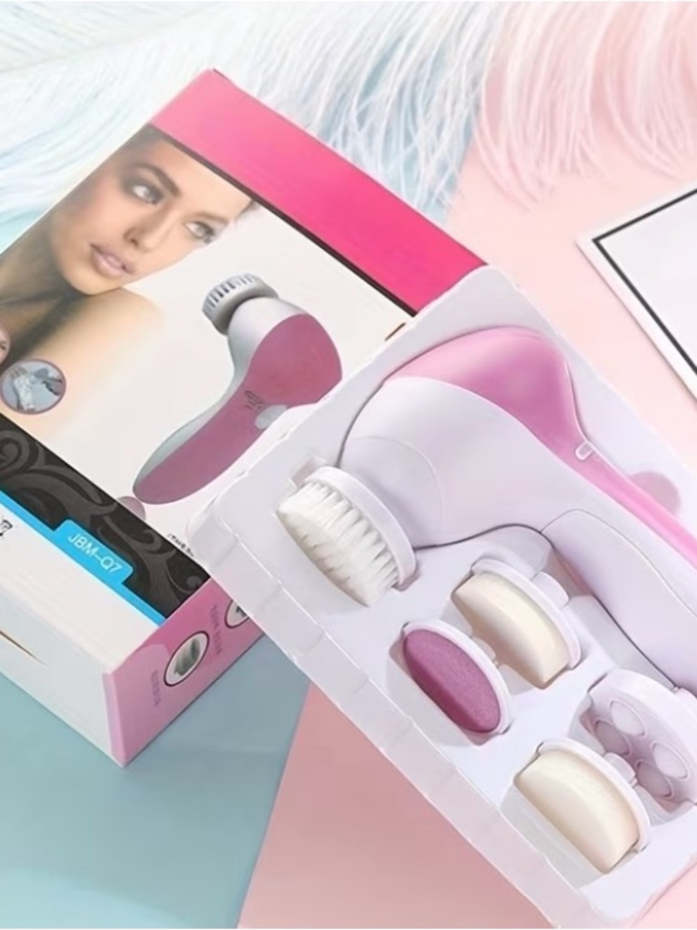Amazon Pink Facial Cleansing & Exfoliating Brush Set with Multiple Heads